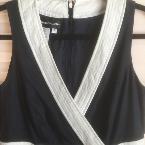 VINTAGE DONNA MORGAN navy blue with white trim dress. Size 6 - Picture 2 of 8